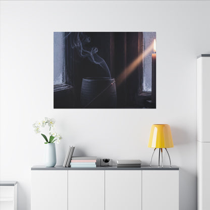 Incense Smoke Winter Canvas Art | Dark Japandi Sophisticated Design
