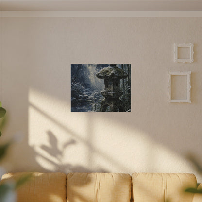 Zen Stone Lantern in Dappled | Sumi E Canvas Art