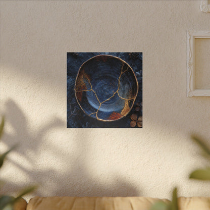 Kintsugi Ceramic Bowl in Moonlight | Crackle Gold Canvas Art