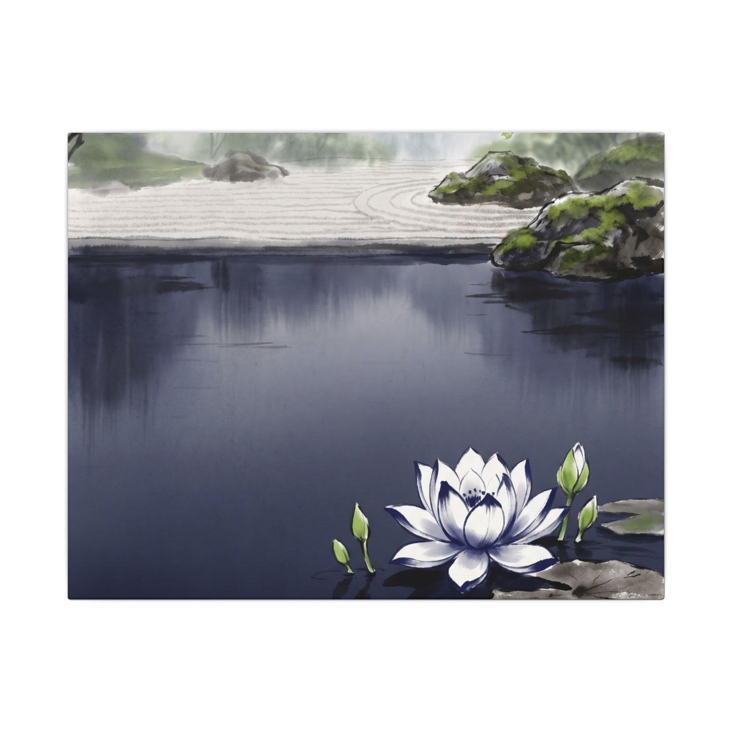 Lotus Flower Karesansui Canvas Art | Tranquil Zen Art