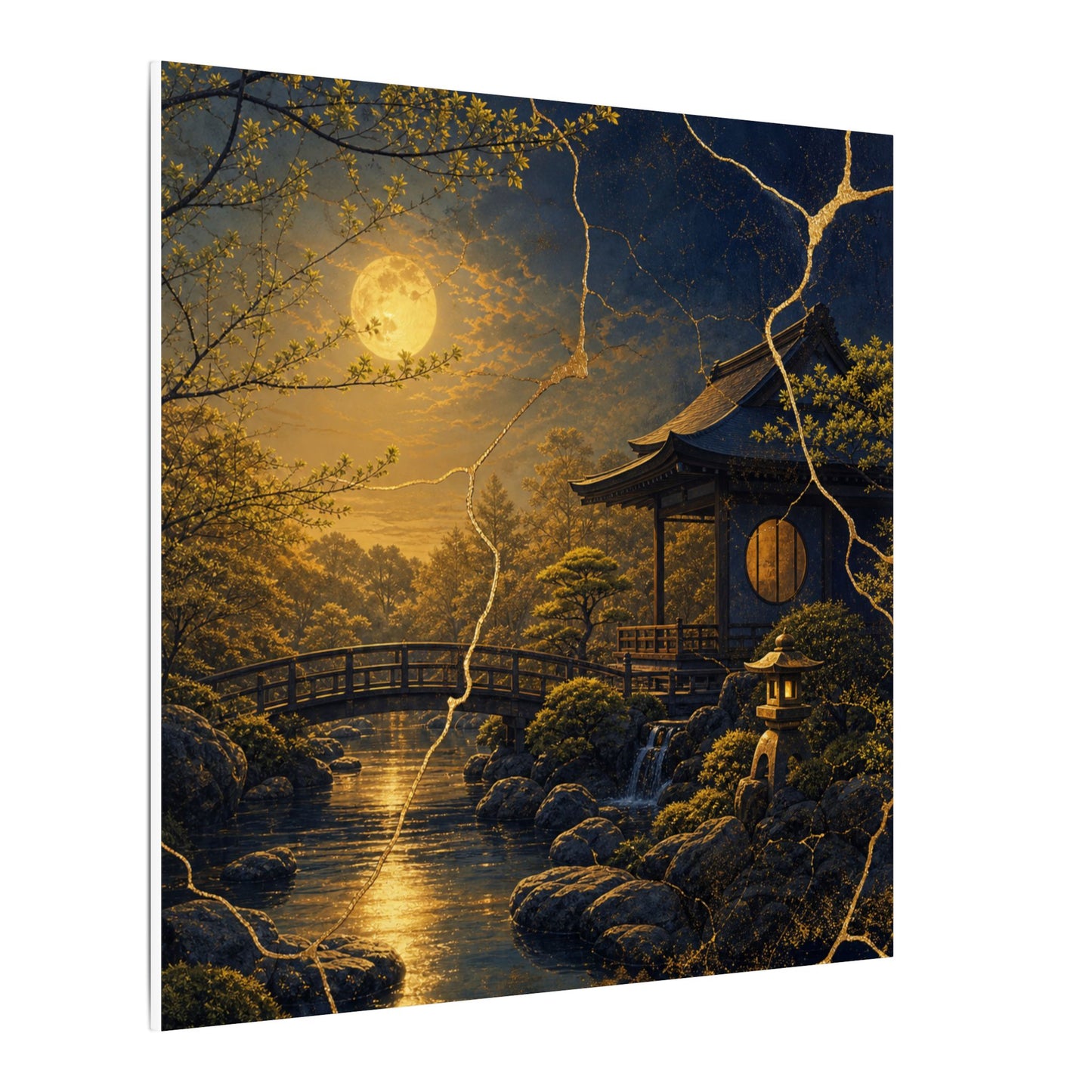Spring Moonlit Garden Gold Vein Canvas Art | Resilient Decor