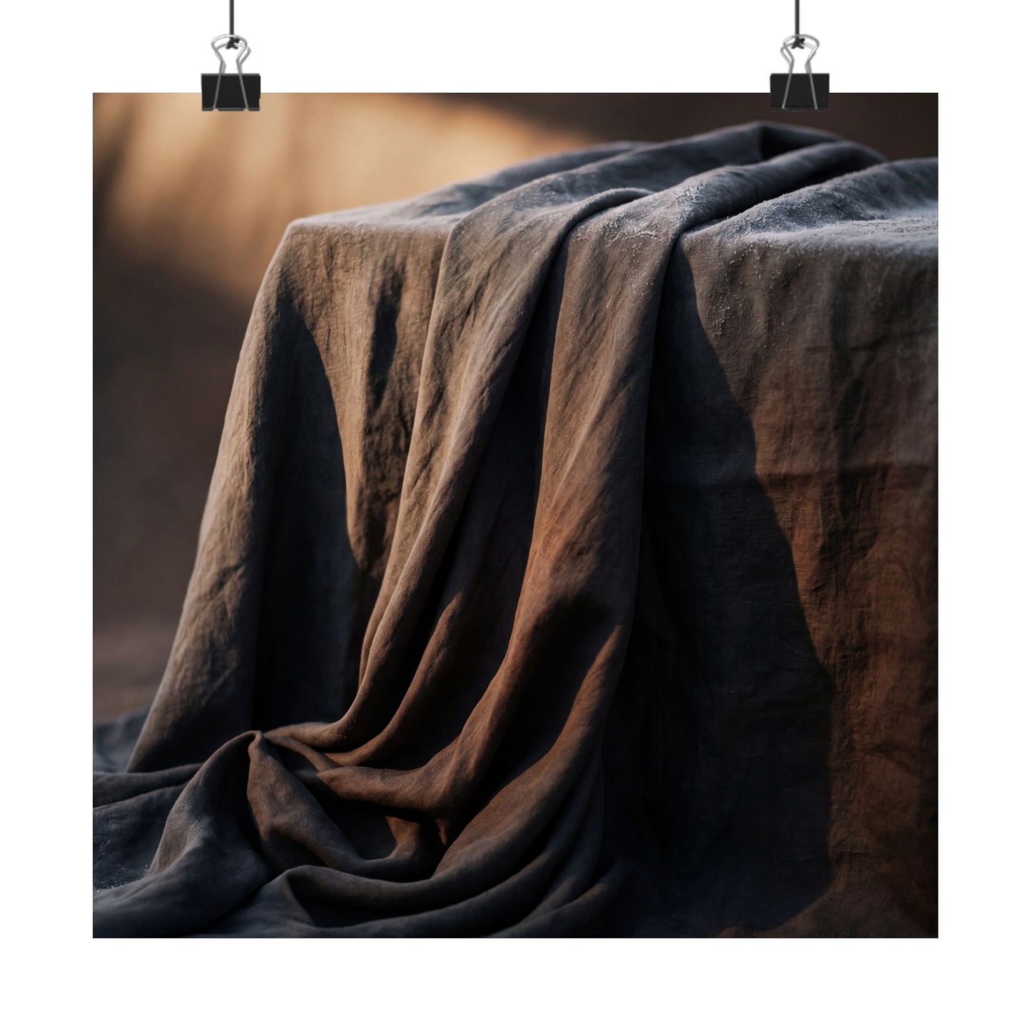 Dark Japandi Silk Drape in Golden Hour | Shadow Zen Wall Art Print