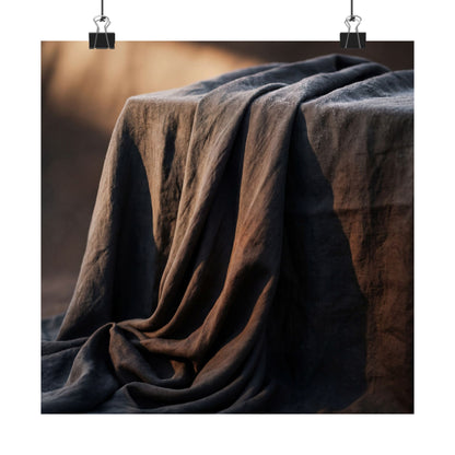 Dark Japandi Silk Drape in Golden Hour | Shadow Zen Wall Art Print