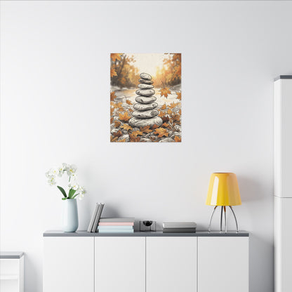 Earthy River Stones Canvas Art - Minimal Line Japandi