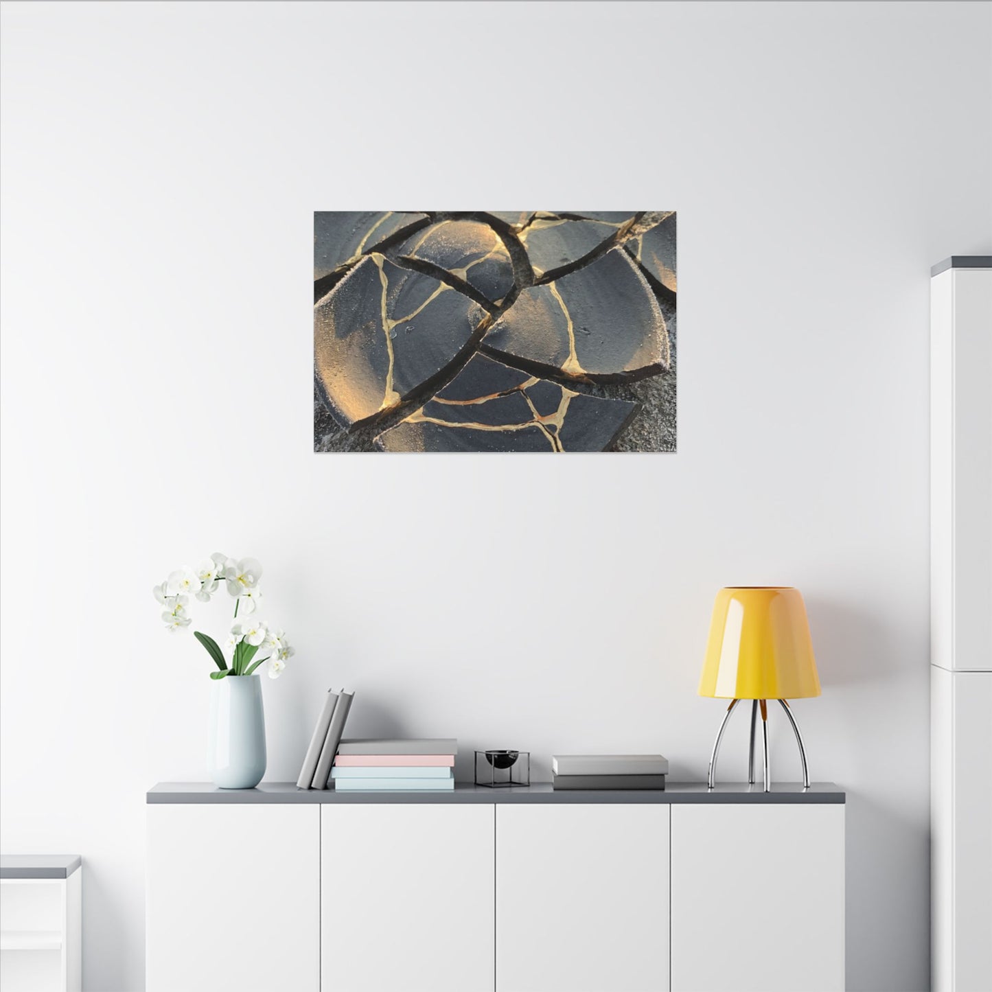 Broken Pottery Winter Canvas Art | Kintsugi Resilient Design