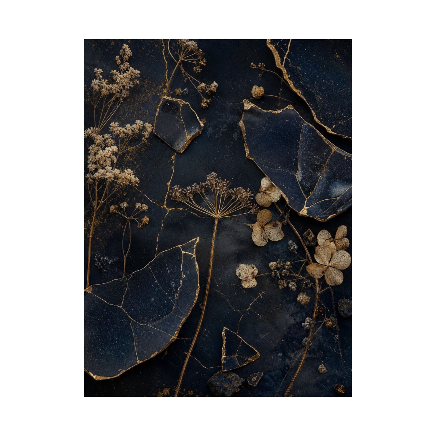 Dried Flowers Broken Beauty Wall Art Print | Healing Kintsugi Art
