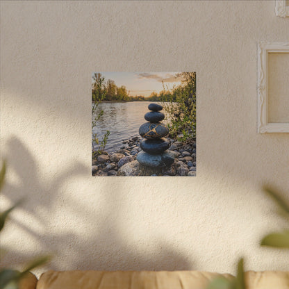 Kintsugi River Stones in Golden Hour | Gold Vein Canvas Art