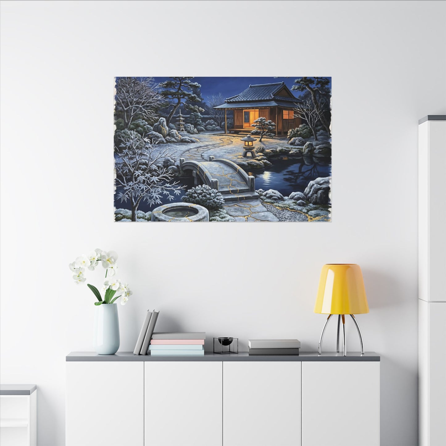 Moonlit Garden Winter Canvas Art | Kintsugi Artful Design