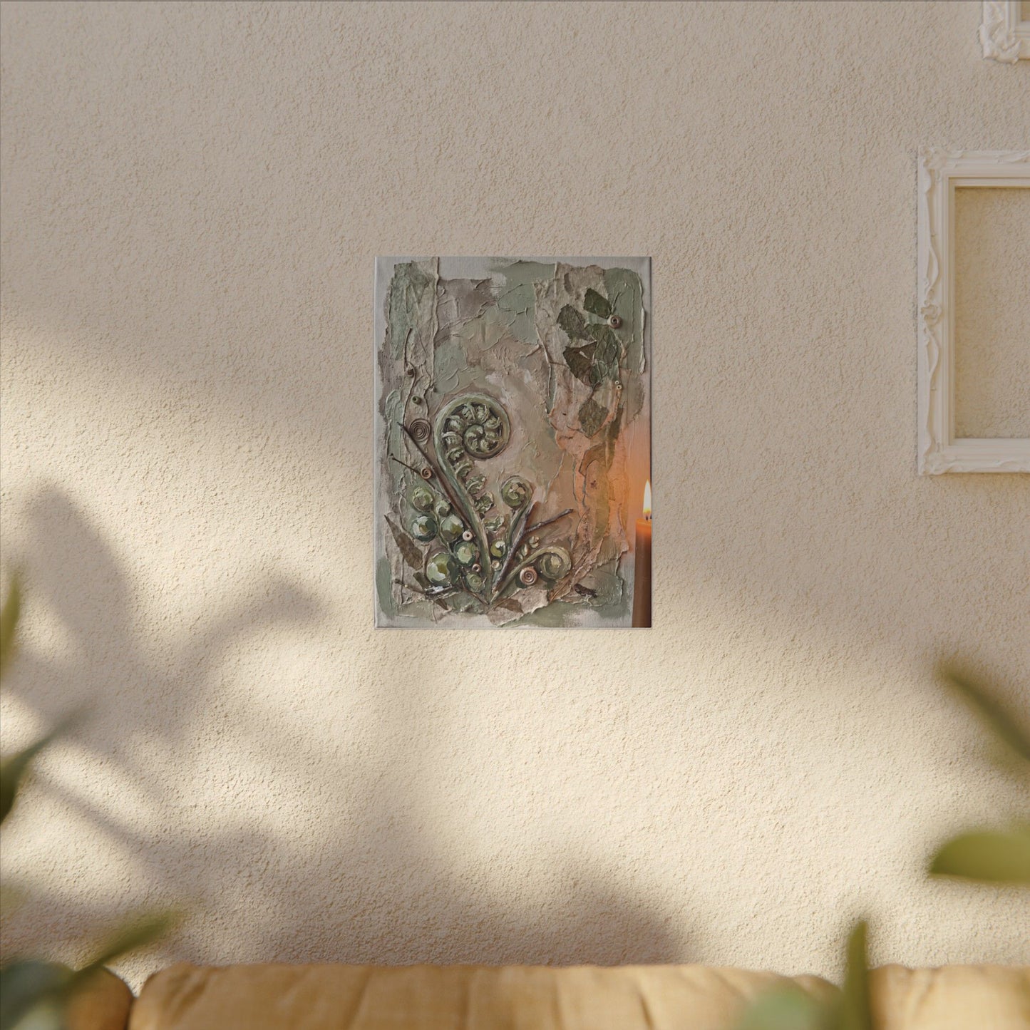 Japandi Fern Unfurling in Candlelight | Texture Canvas Art