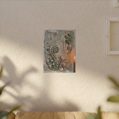 Japandi Fern Unfurling in Candlelight | Texture Canvas Art