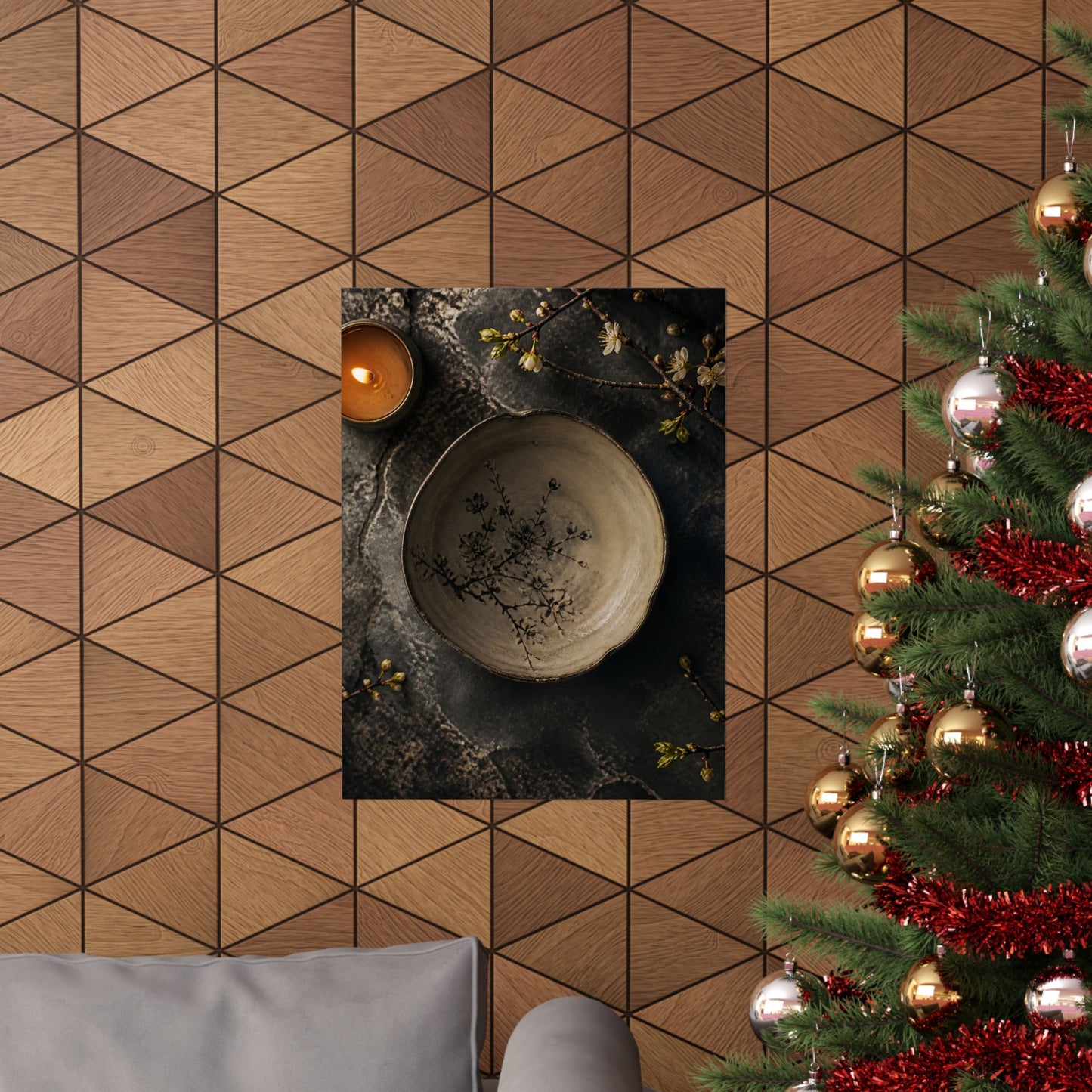 Neutral Ceramic Bowl Wall Art Print - Japanese Pattern Japandi