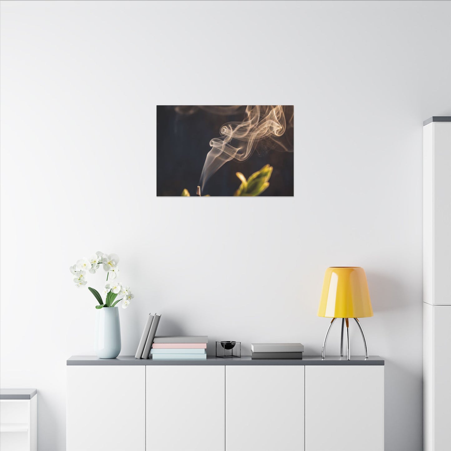 Incense Smoke Spring Canvas Art | Dark Japandi Atmospheric Design