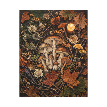 Autumn Dried Flowers Mushroom Illustration Canvas Art | Earthy Decor
