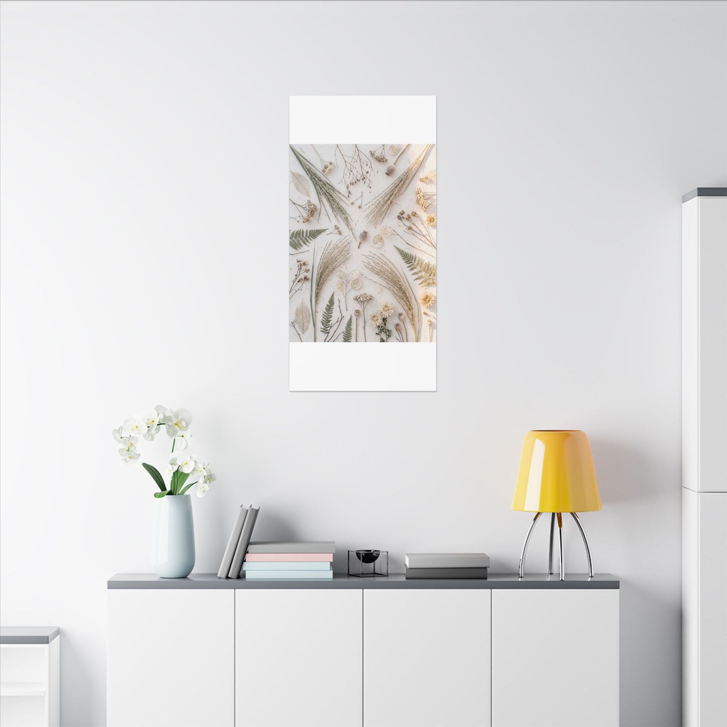 Elegant Dried Flowers Canvas Art - Japanese Pattern Japandi