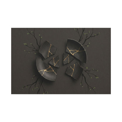 Sophisticated Broken Pottery Canvas Art - Charcoal Ink Dark Japandi
