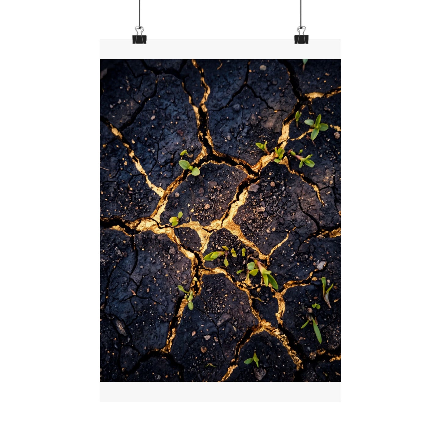 Healing Cracked Earth Wall Art Print - Crackle Gold Kintsugi