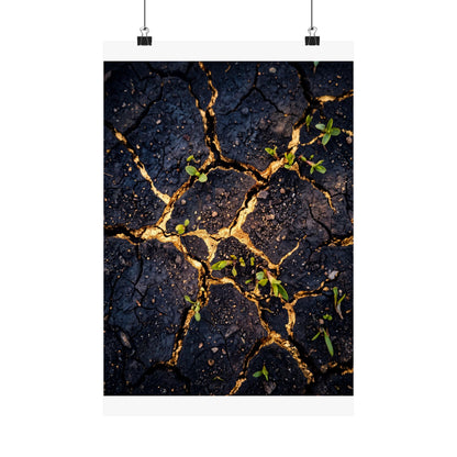 Healing Cracked Earth Wall Art Print - Crackle Gold Kintsugi