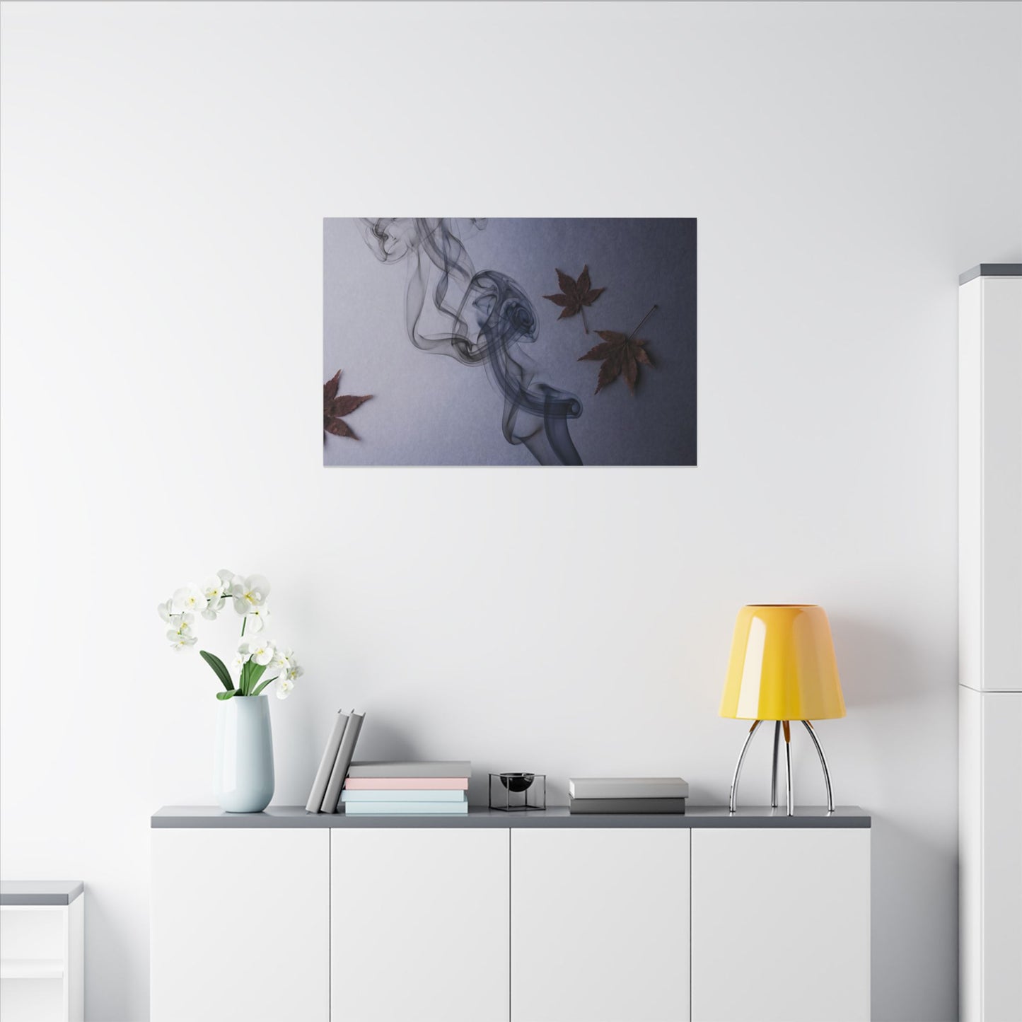 Dark Japandi Incense Smoke in Dawn | Moody Minimal Canvas Art