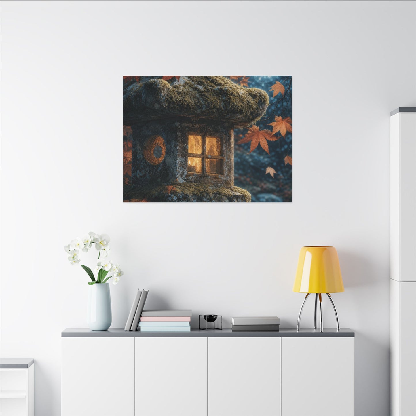 Autumn Stone Lantern Forest Whimsy Canvas Art | Earthy Decor