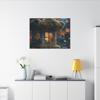 Autumn Stone Lantern Forest Whimsy Canvas Art | Earthy Decor