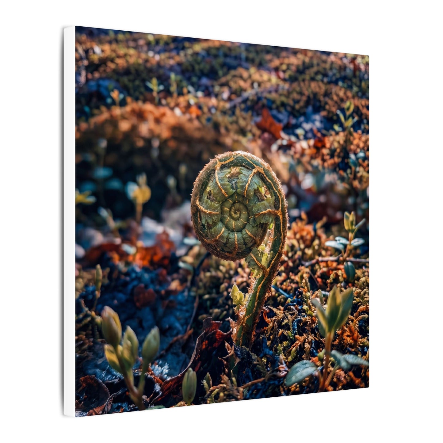 Kintsugi Fern Unfurling in Dappled | Gold Vein Canvas Art