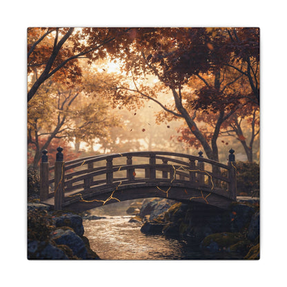 Autumn Wooden Bridge Gold Vein Canvas Art | Resilient Decor