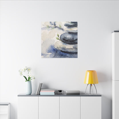 River Stones Watercolor Canvas Art | Cozy Japandi Art