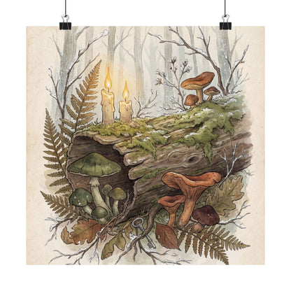 Winter Wild Mushrooms Herbarium Wall Art Print | Rustic Decor