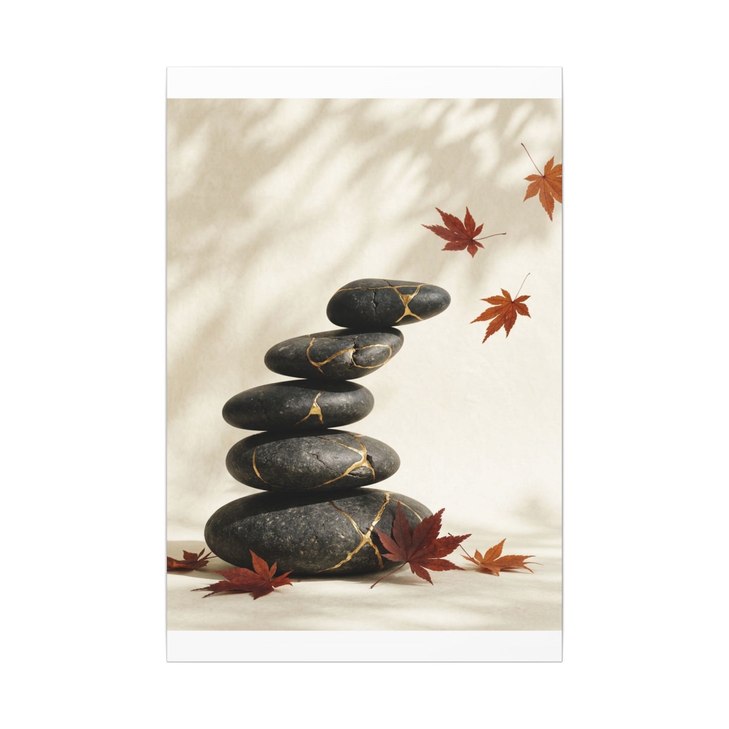 Kintsugi River Stones in Dappled | Crackle Gold Canvas Art
