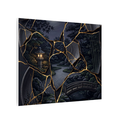 Kintsugi Moonlit Garden in Golden Hour | Gold Repair Canvas Art