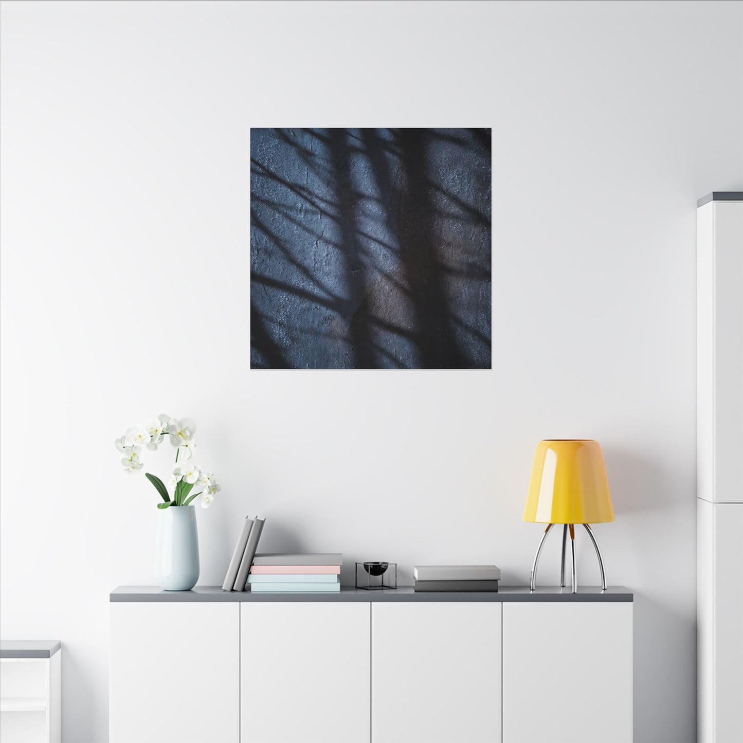 Dark Japandi Shadow Play in Moonlight | Moody Minimal Canvas Art