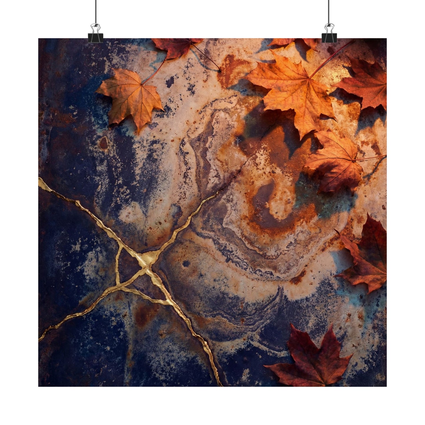 Kintsugi Rust Patina in Candlelight | Gold Vein Wall Art Print