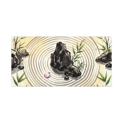 Zen Rock Garden in Golden Hour | Sumi E Canvas Art