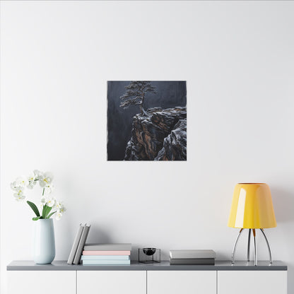 Dark Japandi Pine Tree in Dawn | Dark Texture Canvas Art