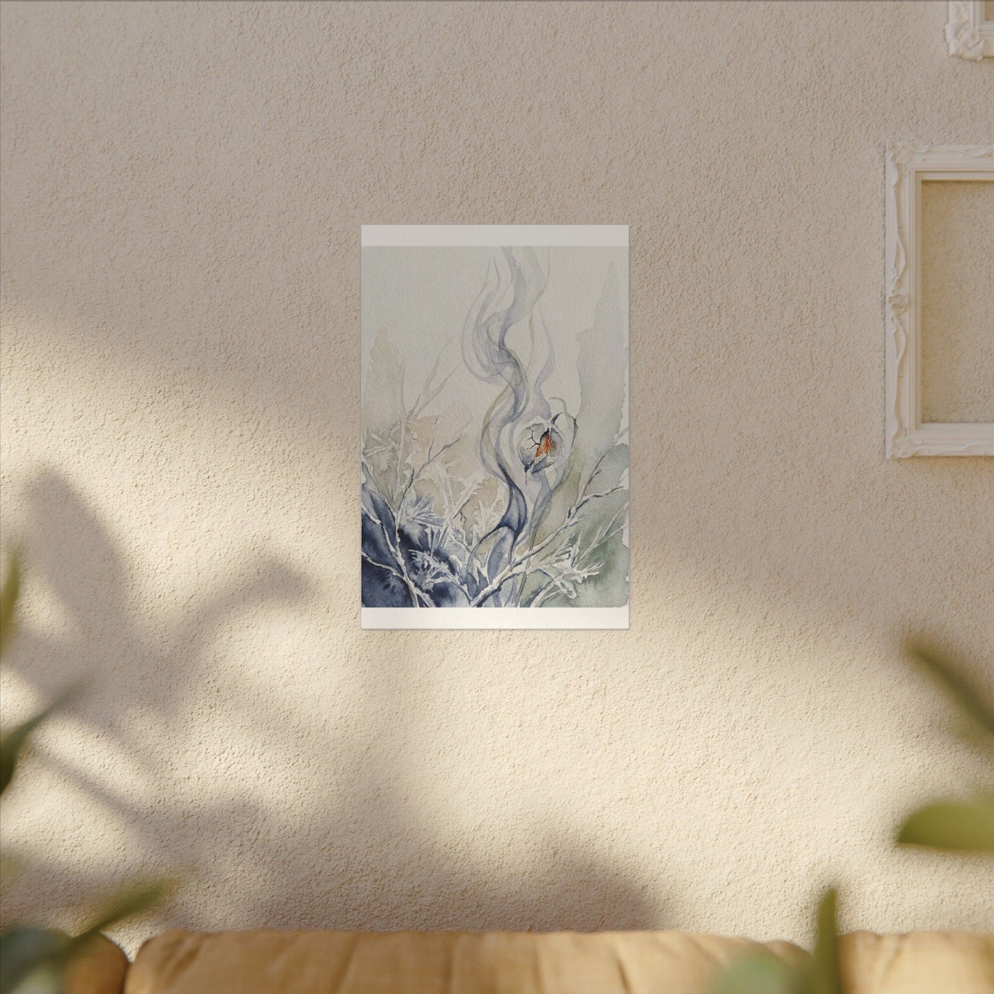 Earthy Incense Smoke Canvas Art - Watercolor Japandi