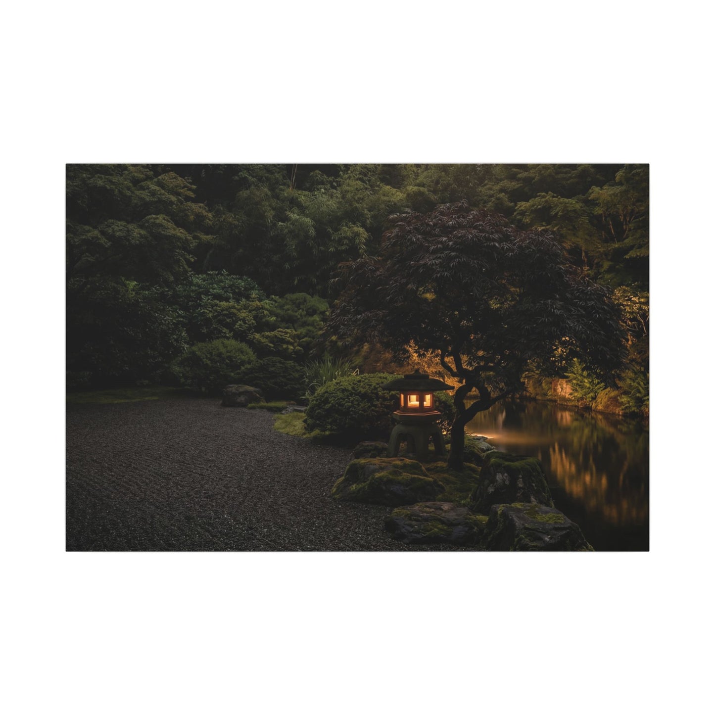 Dark Japandi Moonlit Garden in Golden Hour | Moody Minimal Canvas Art Art Print