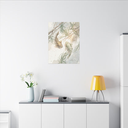 Koi Pond Canvas Art | Winter Japandi Watercolor Art