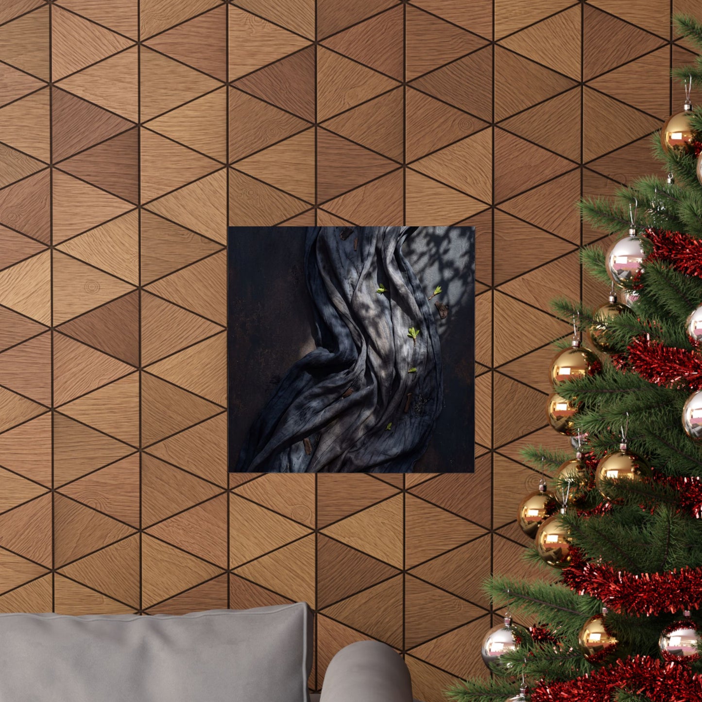 Dark Japandi Silk Drape in Dappled | Dark Texture Wall Art Print