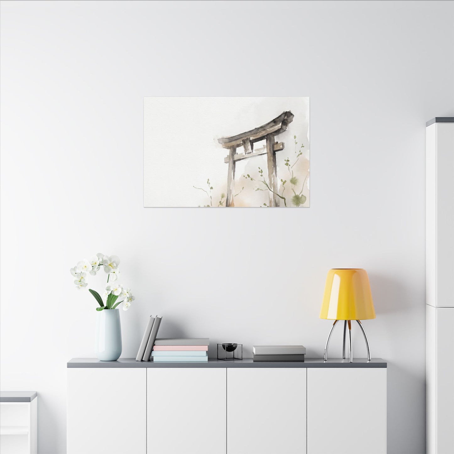 Fukinsei Torii Gate Canvas Art - Japandi Watercolor
