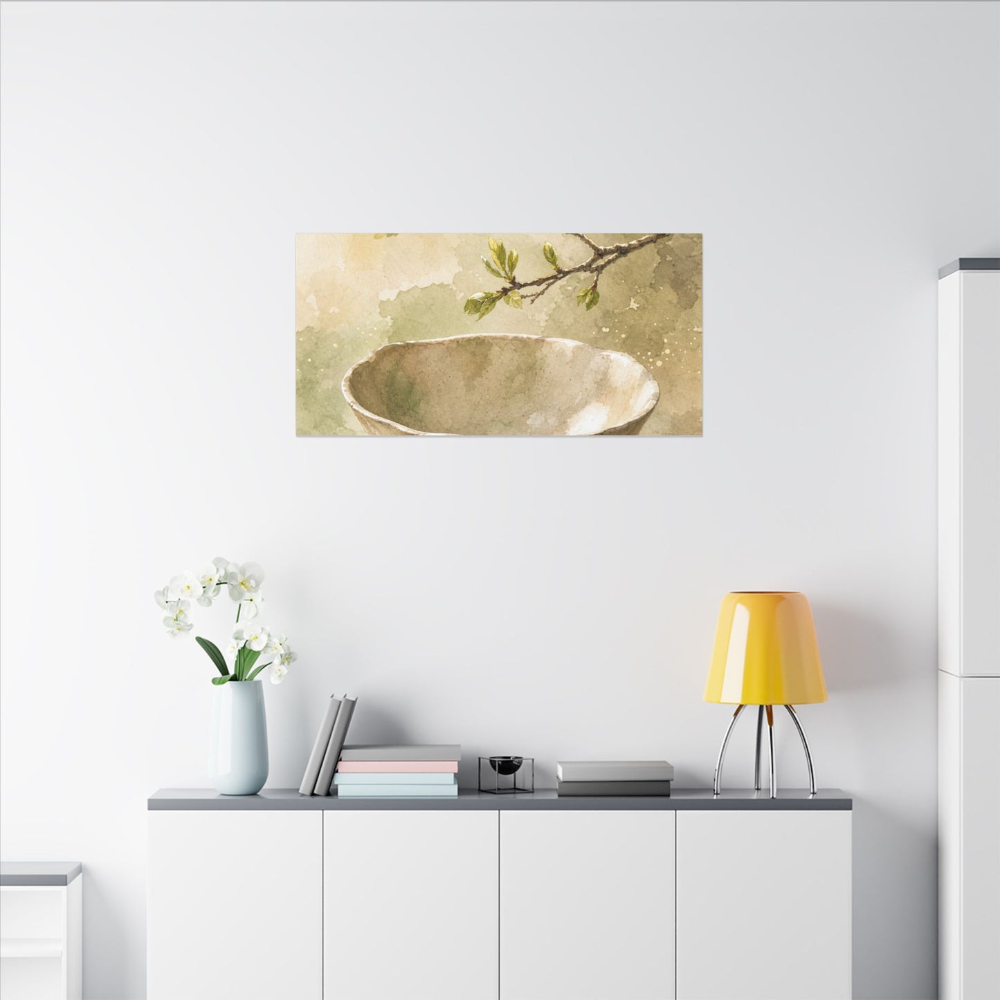 Warm Ceramic Bowl Canvas Art - Watercolor Japandi