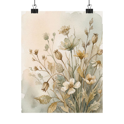 Summer Dried Flowers Watercolor Wall Art Print | Cozy Decor Art Print