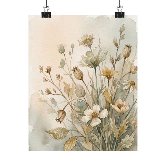 Summer Dried Flowers Watercolor Wall Art Print | Cozy Decor Art Print
