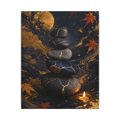 River Stones Autumn Canvas Art | Kintsugi Artful Design