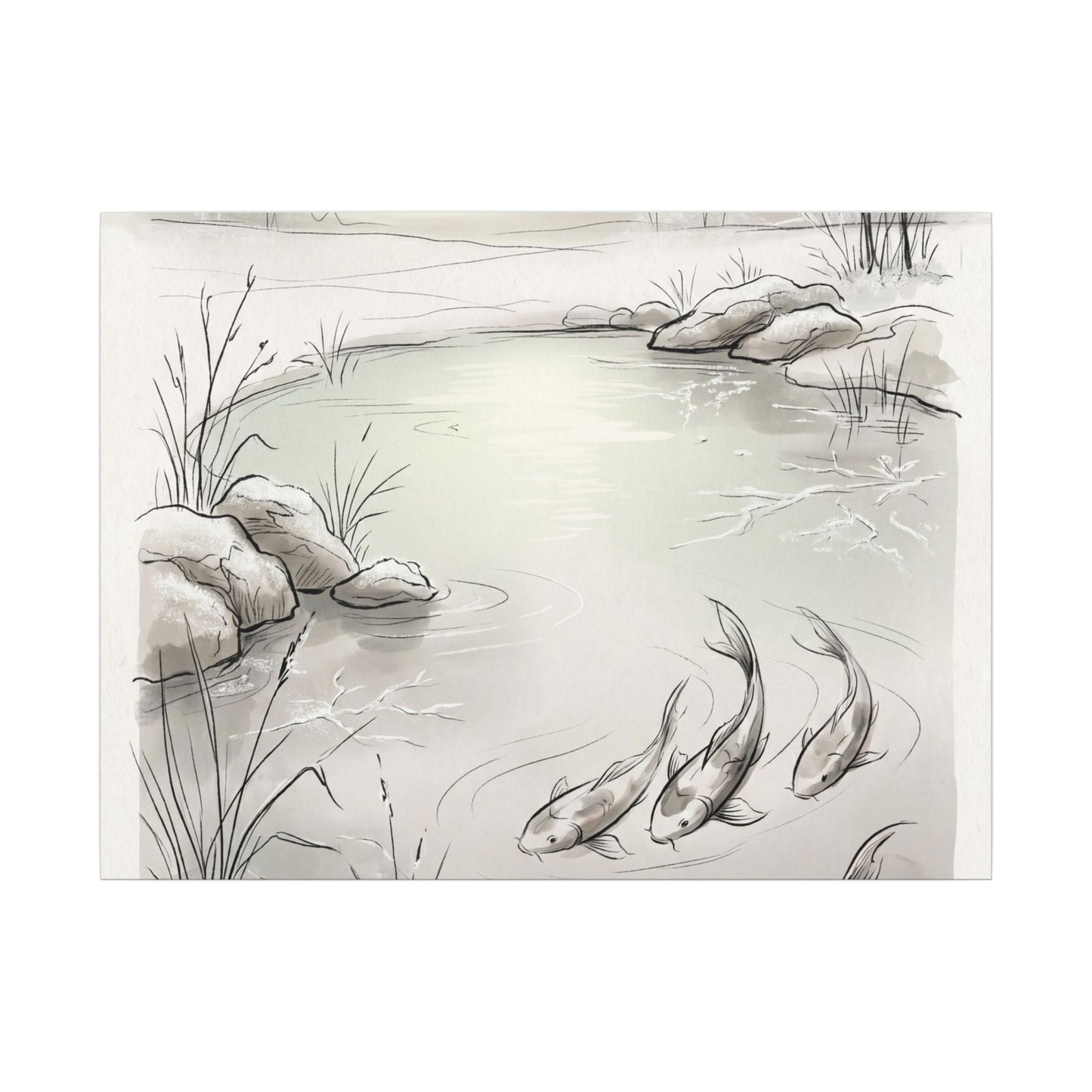 Koi Pond Minimal Line Canvas Art | Cozy Japandi Art