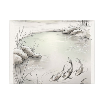Koi Pond Minimal Line Canvas Art | Cozy Japandi Art
