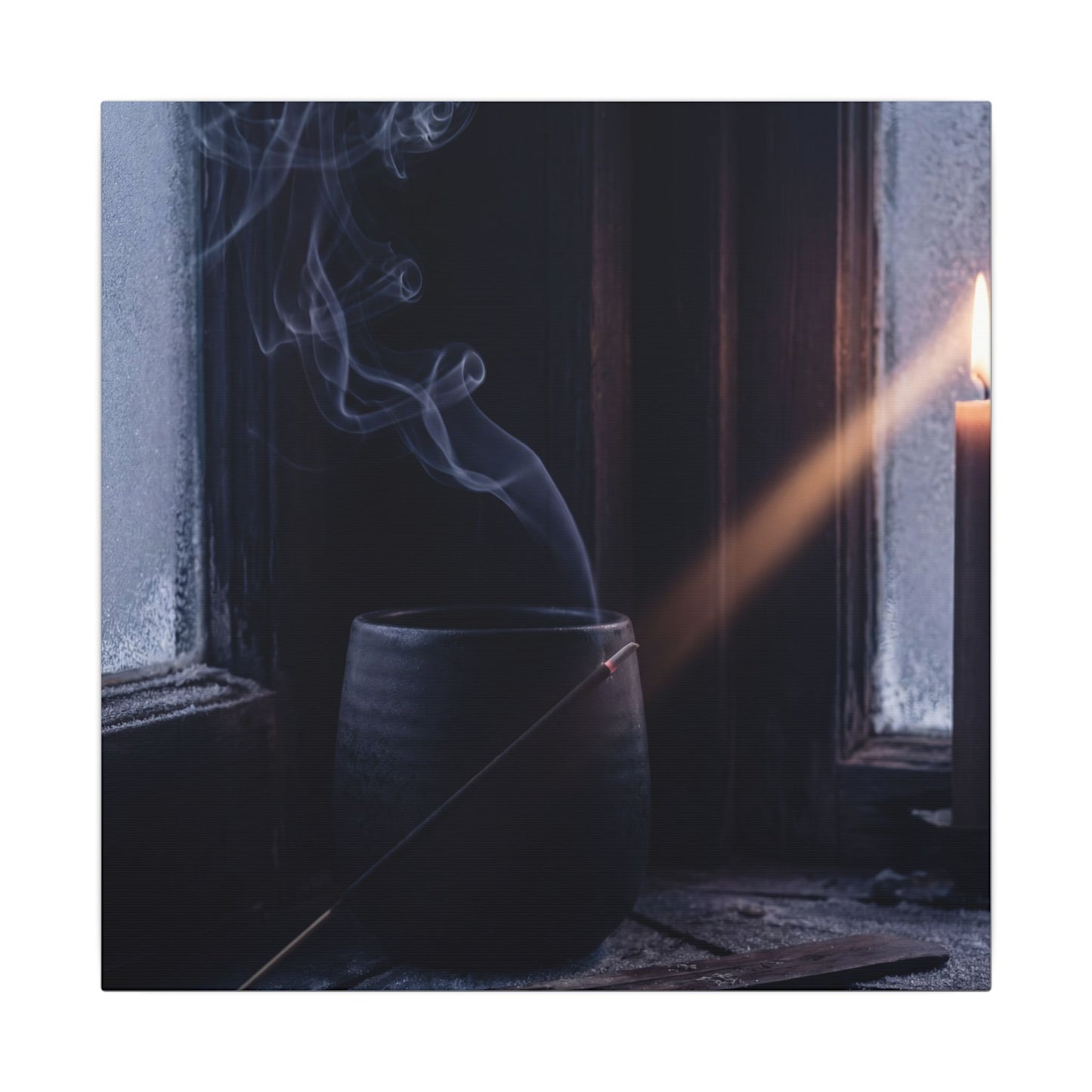 Incense Smoke Winter Canvas Art | Dark Japandi Sophisticated Design