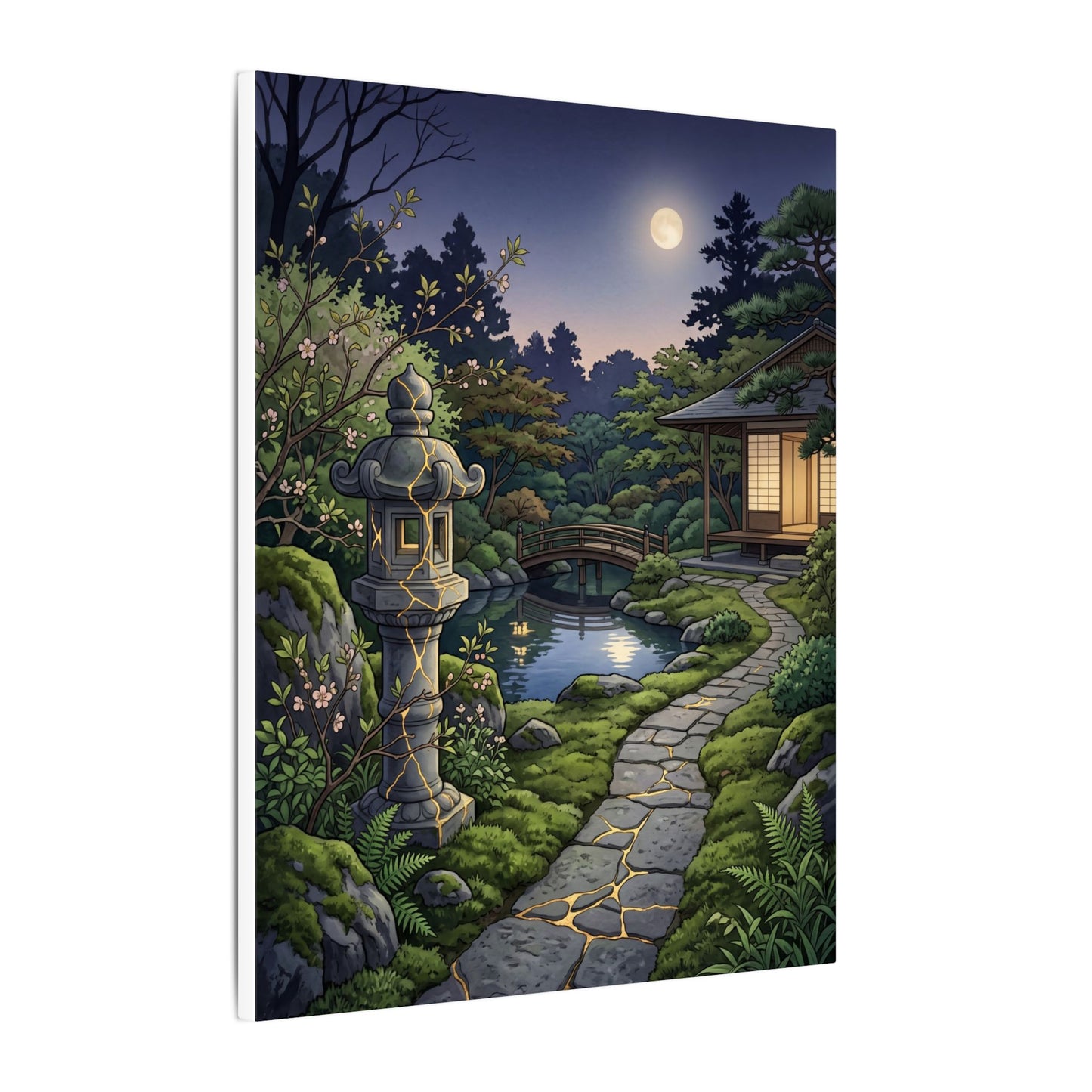 Spring Moonlit Garden Gold Vein Canvas Art | Resilient Decor