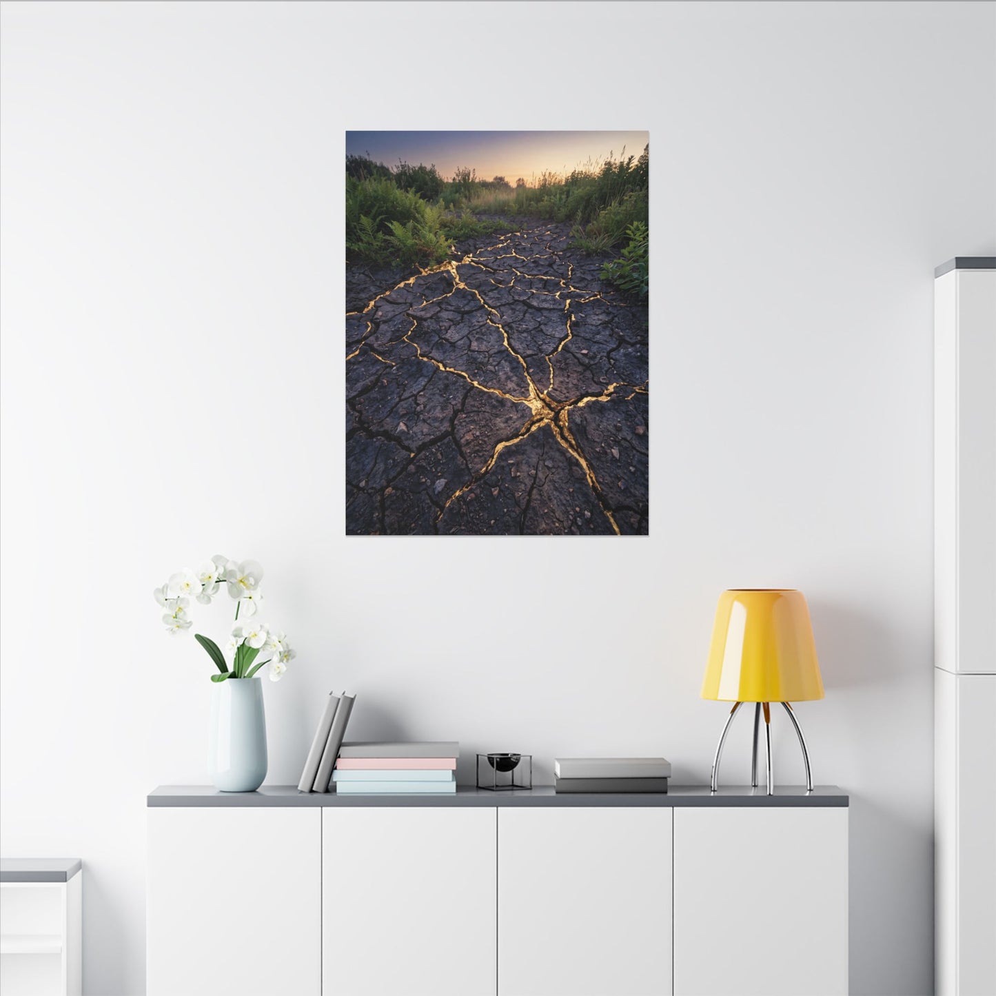Cracked Earth Canvas Art | Summer Kintsugi Crackle Gold Art