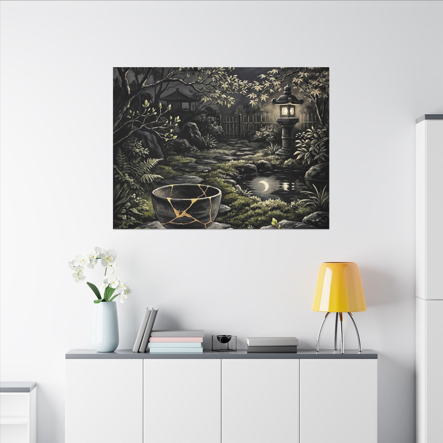 Kintsugi Moonlit Garden in Dappled | Gold Repair Canvas Art
