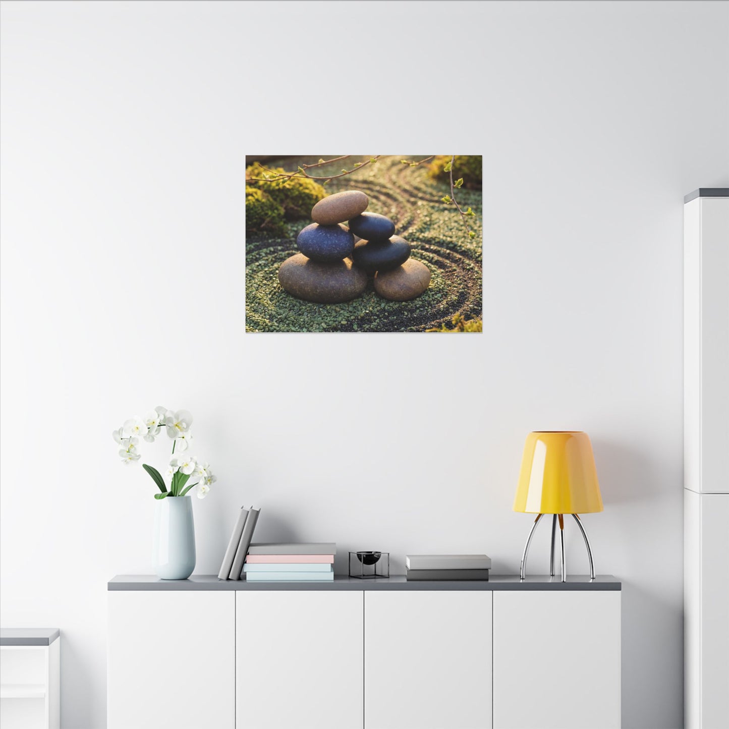 Zen River Stones in Golden Hour | Karesansui Canvas Art